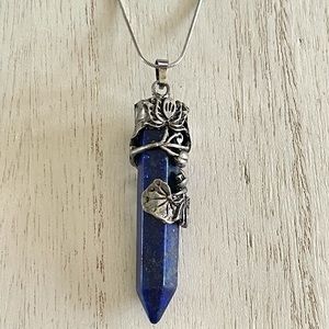 Wire wrapped Lapis lotus sword pendant, amulet, meditation